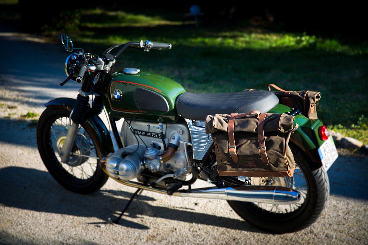BMW R75 with supple saddlebags.
