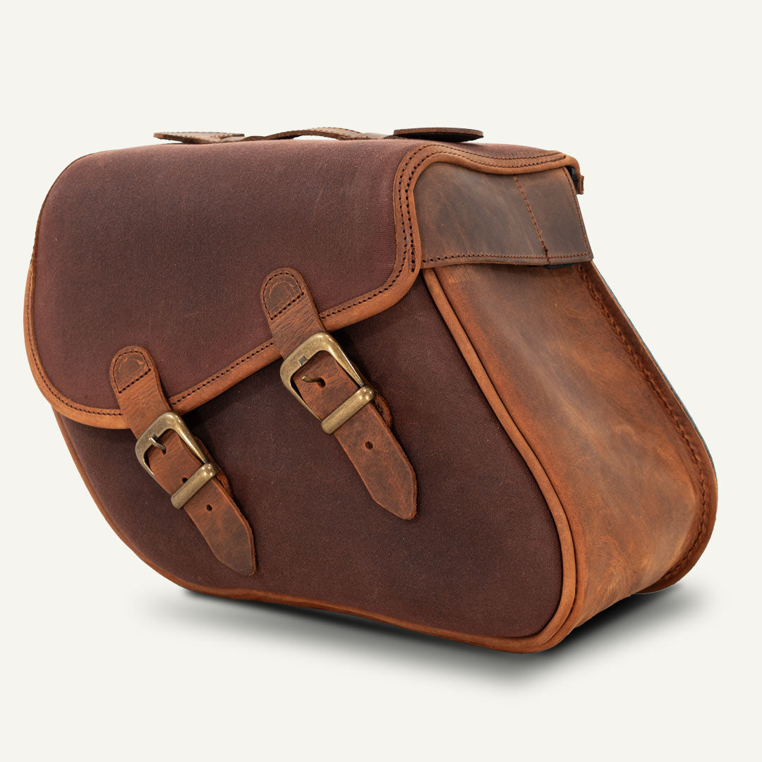Brown saddlebag scout bobber.