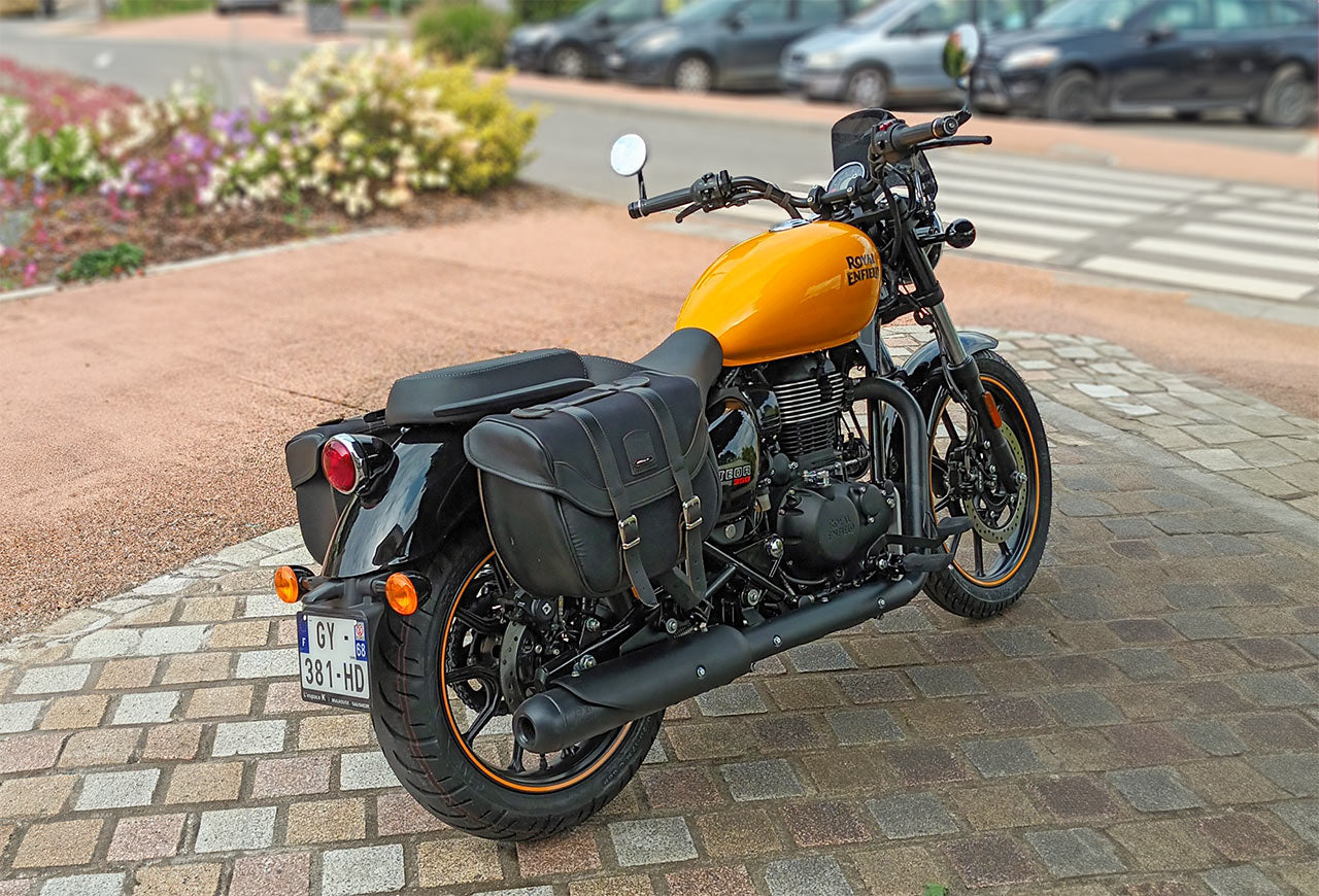 Fireball meteor 350 with cool panniers side bags.