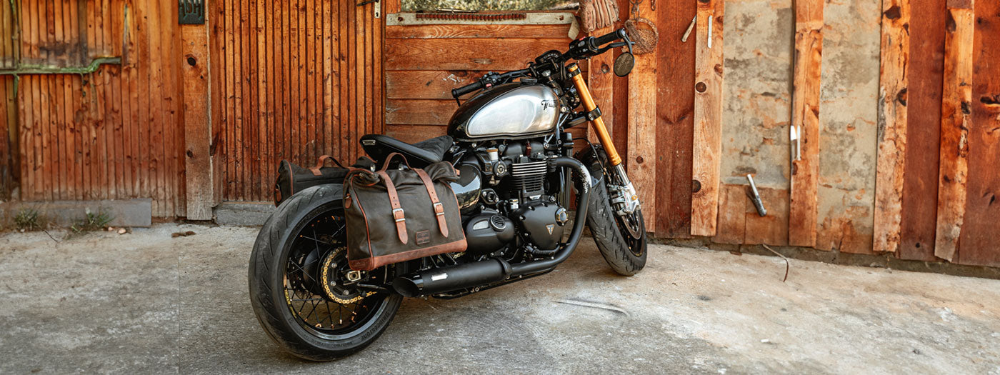 Cool saddlebag on Triumph Bobber motorcycle.