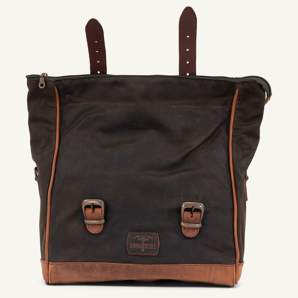 Soft vintage motorcycle saddlebag.