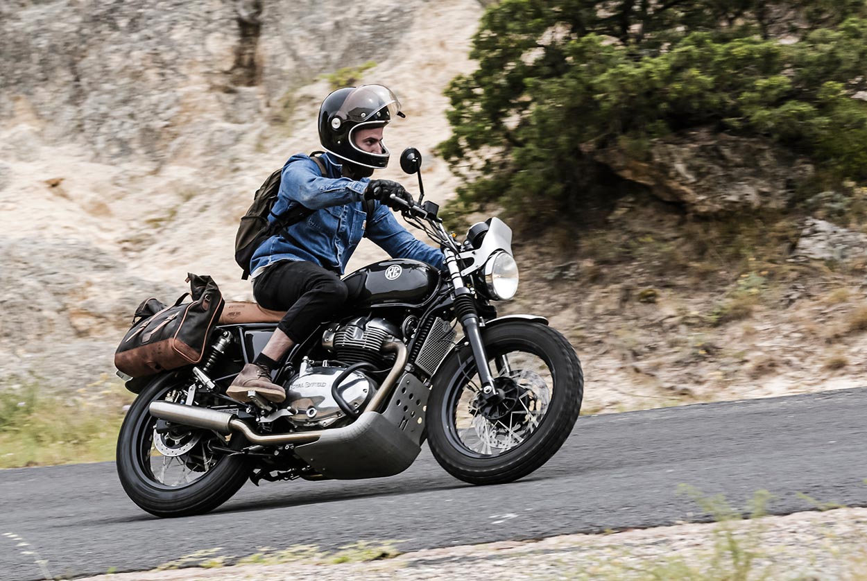 Royal Enfield 650 with beautiful soft saddlebag.