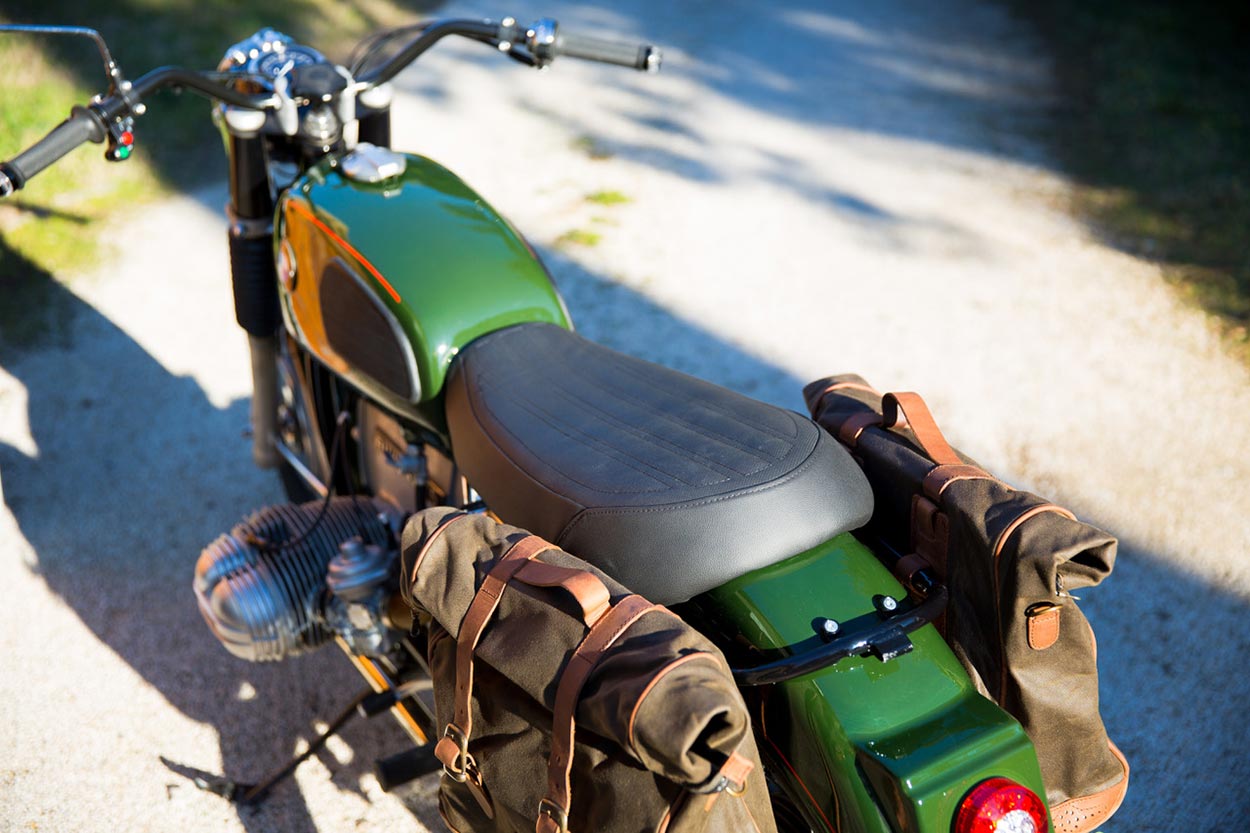 BMW R75 with a pair of large saddlebags.