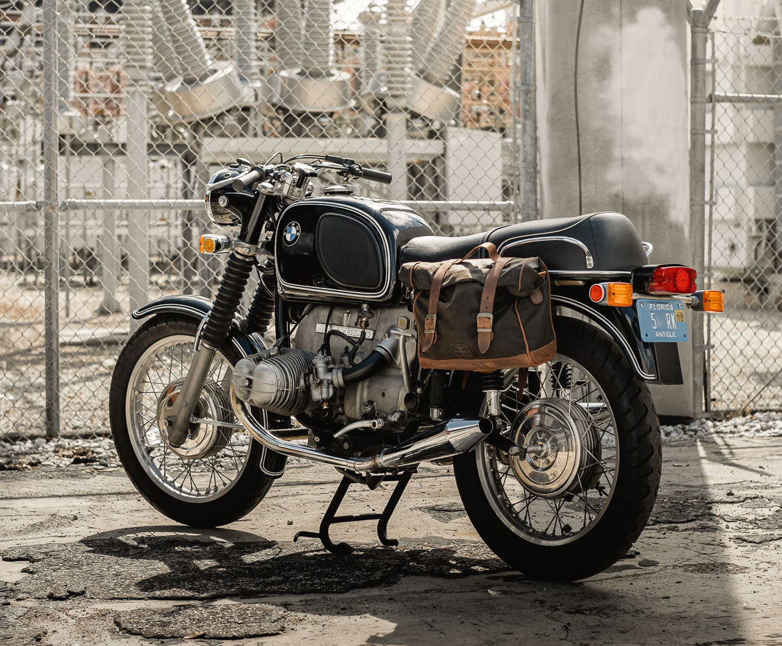 Vintage BMW R60 with saddlebags.